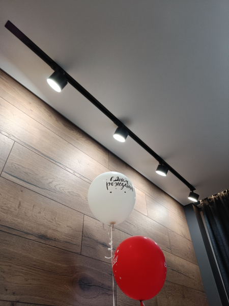 Потолок с трековыми светильниками